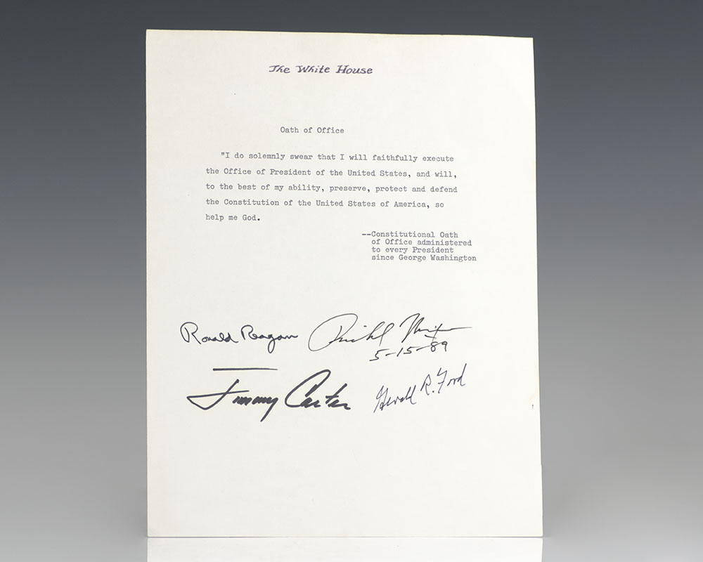 Constitutional Oath of Office Presidential Signed Document.