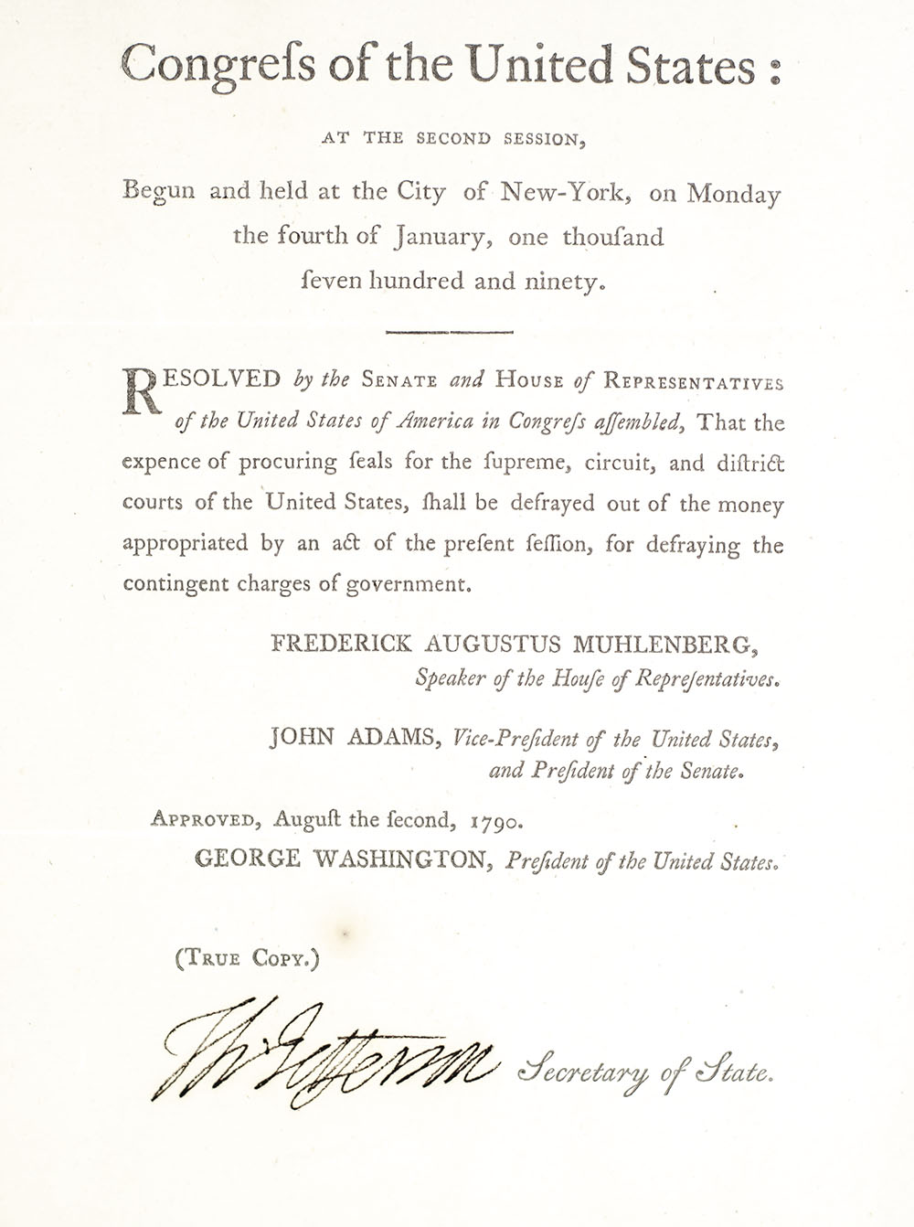 Thomas Jefferson Signed Congressional Resolution.