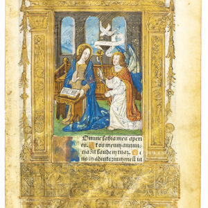 Illuminated 16th Century French Book of Hours Manuscript Leaf. [The Annunciation]