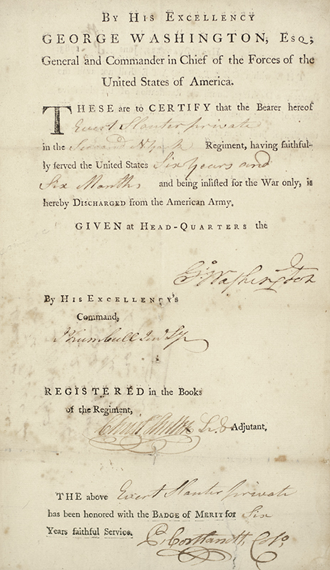 George Washington Signed Revolutionary War Discharge Form.