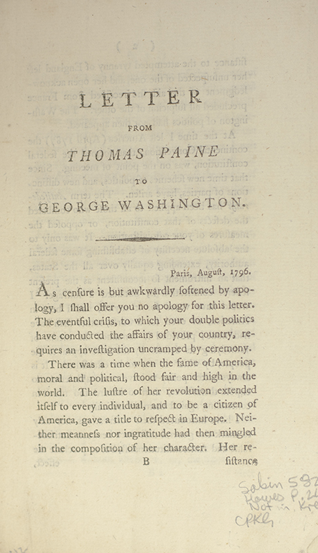 Letter From Thomas Paine to George Washington, President of the United States of America.