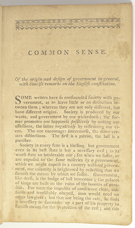 Common Sense; Addressed to the Inhabitants of America, on the Following Interesting Subjects, Viz.