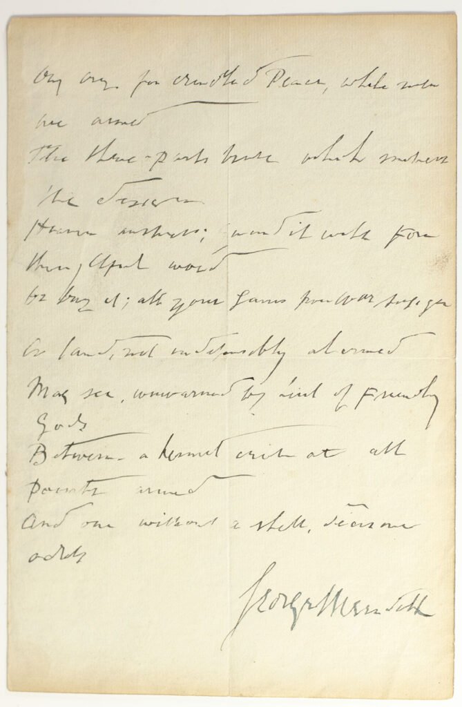 George Meredith Autograph “Il Y A Cent Ans” Excerpt Signed.