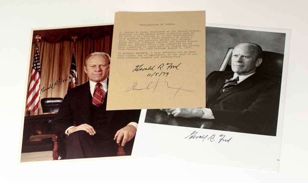 Richard Nixon and Gerald R. Ford Signed Presidential Proclamation of Pardon.