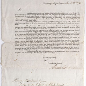 Alexander Hamilton Treasury Department Circular Signed.