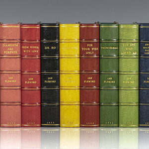 Fine collection of custom half morocco clamshell boxes by The Harcourt Bindery for the complete collection of all 14 first edition James Bond Novels