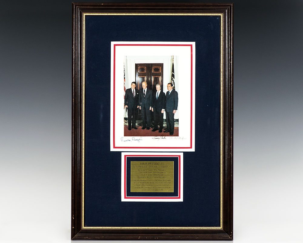 Photograph of Presidents Ronald Reagan, Gerald Ford, Jimmy Carter and Richard Nixon.