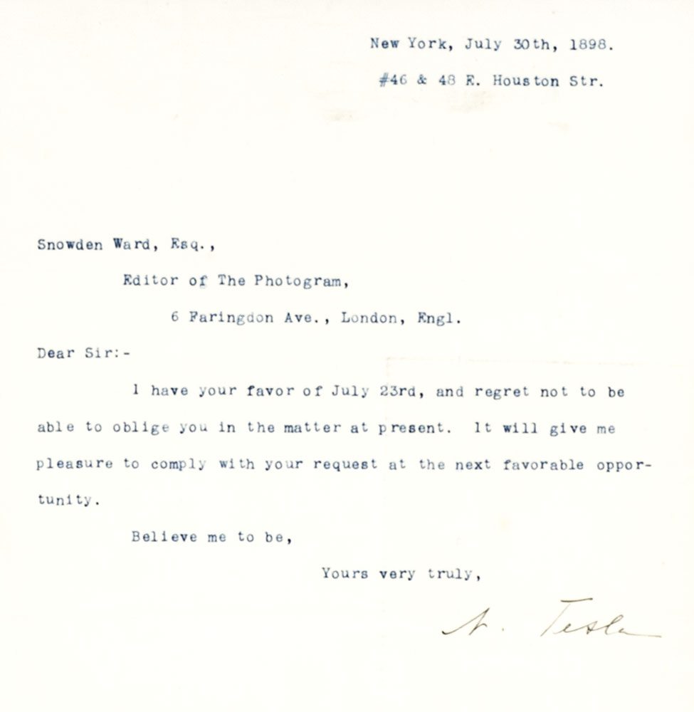 Nikola Tesla Autographed Signed Letter.