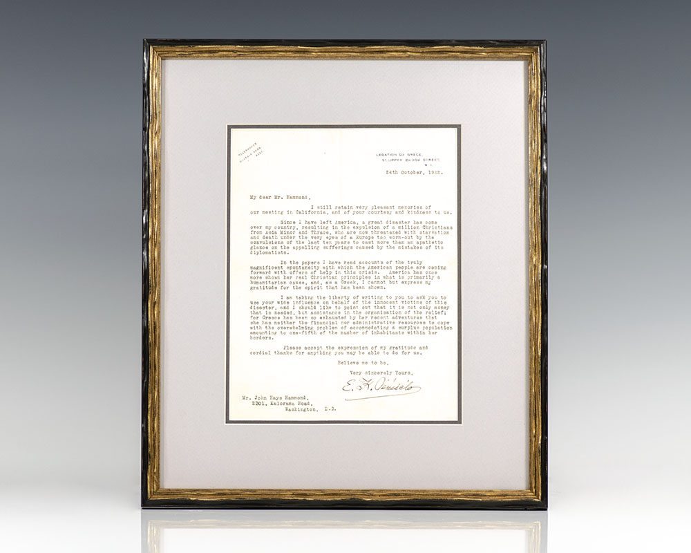 Eleftherios Venizelos Autograph Letter Signed.