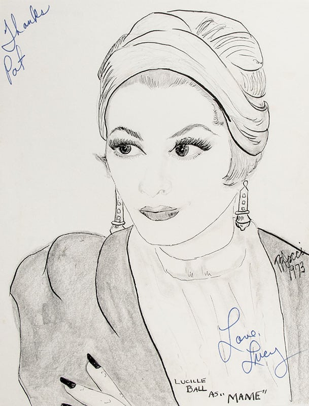 Lucille Ball Signed P.B. Socci Sketch.
