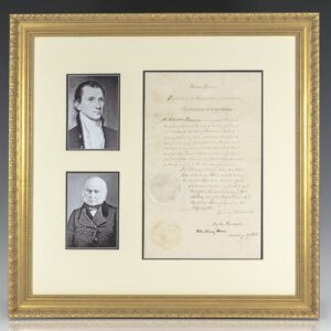James Monroe and John Quincy Adams Consular Commission Signed.