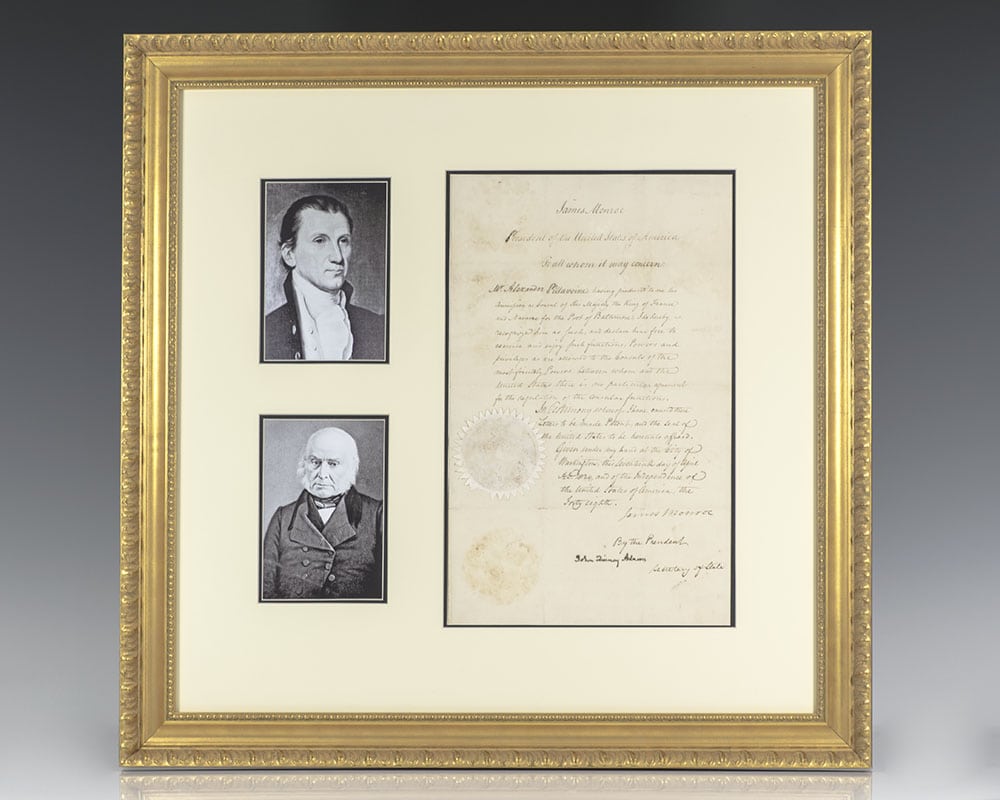 James Monroe and John Quincy Adams Consular Commission Signed.