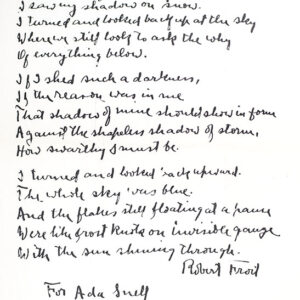 Original Robert Frost Autograph Poem Signed.