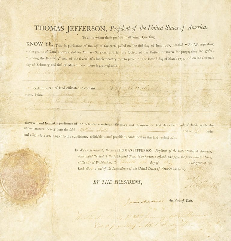Thomas Jefferson and James Madison Autograph Military Document Signed