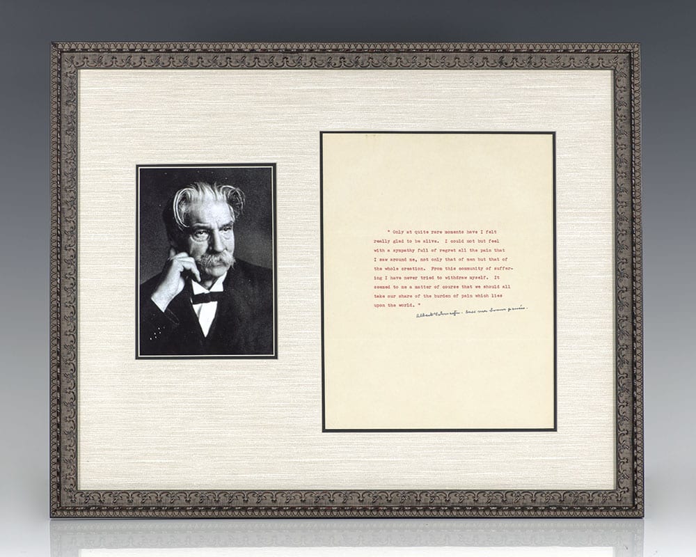 Albert Schweitzer Autograph Quote Signed.