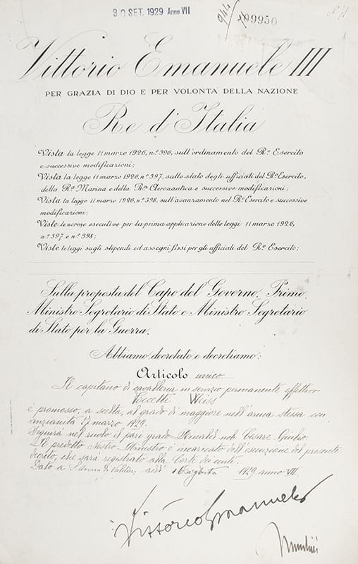 Benito Mussolini and Vittorio Emanuele III Autograph Document Signed.