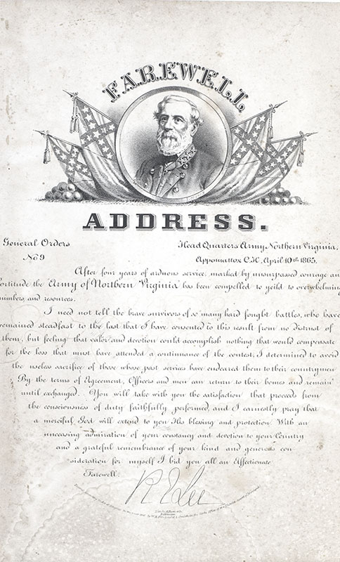 Robert E. Lee Engraved Farewell Address Broadside