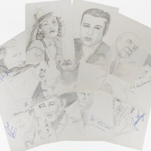 Collection of Hollywood Actors Signed P.B. Socci Sketches.