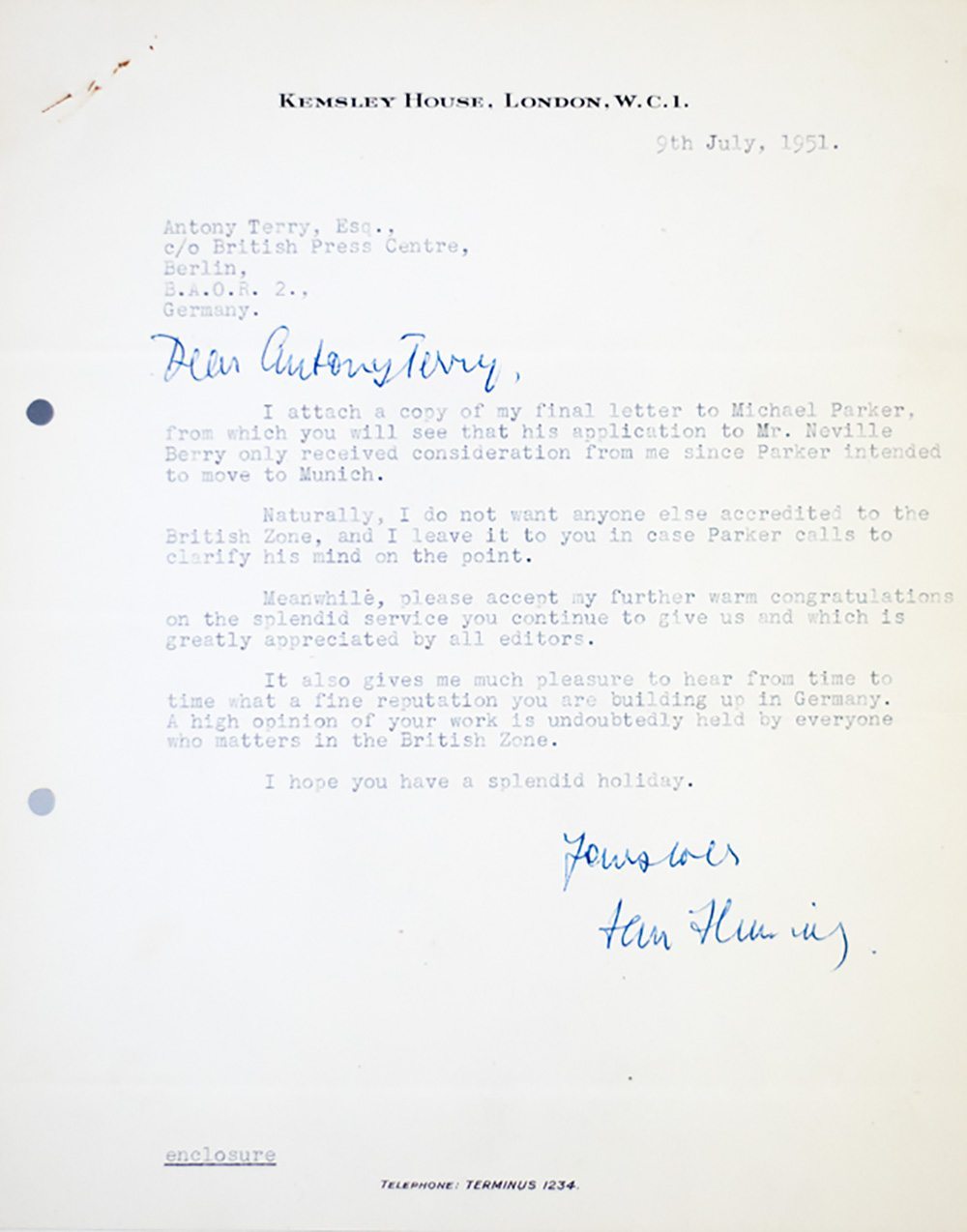 Ian Fleming Autographed Letter Signed.