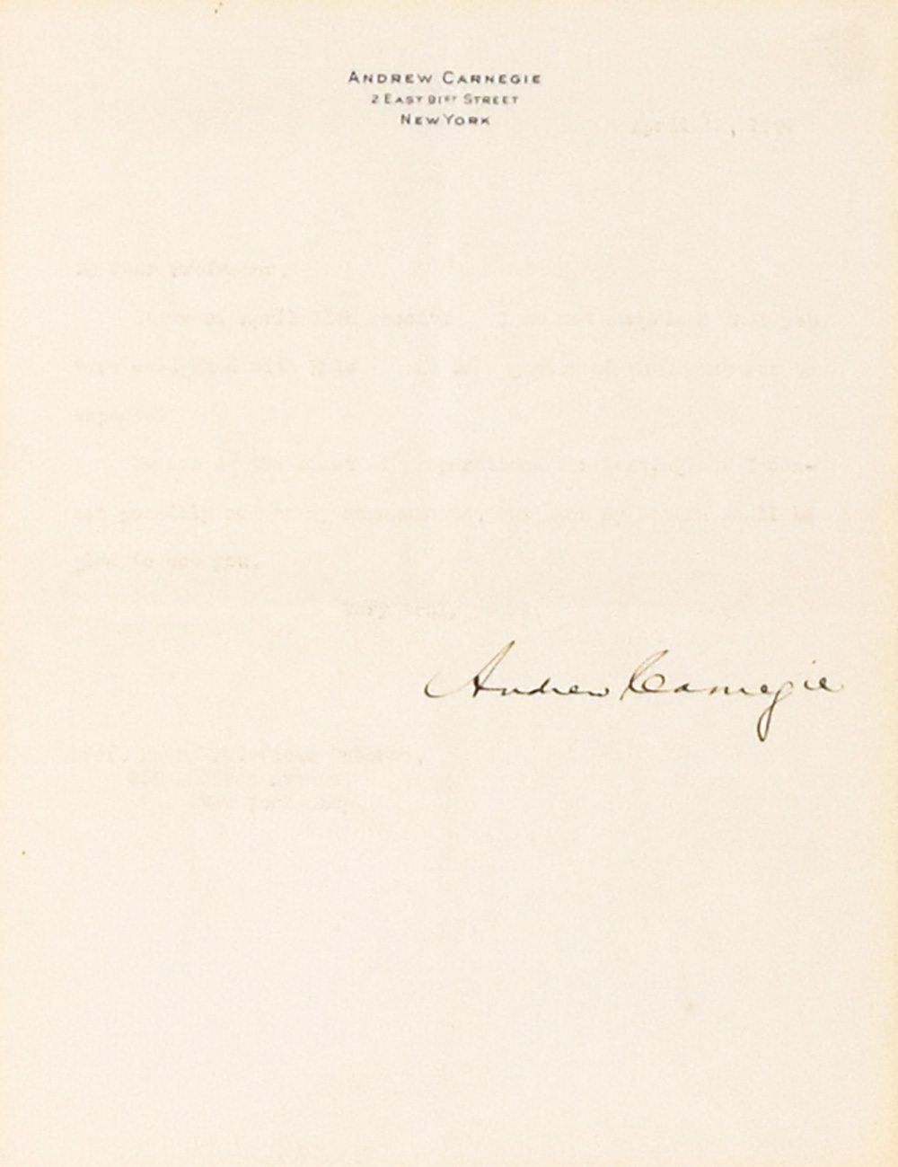 Andrew Carnegie Autographed Signed Letter. - Image 2
