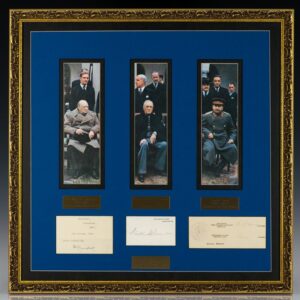 Autographs of Yalta Conference Members Winston Churchill, Franklin D. Roosevelt and Joseph Stalin.