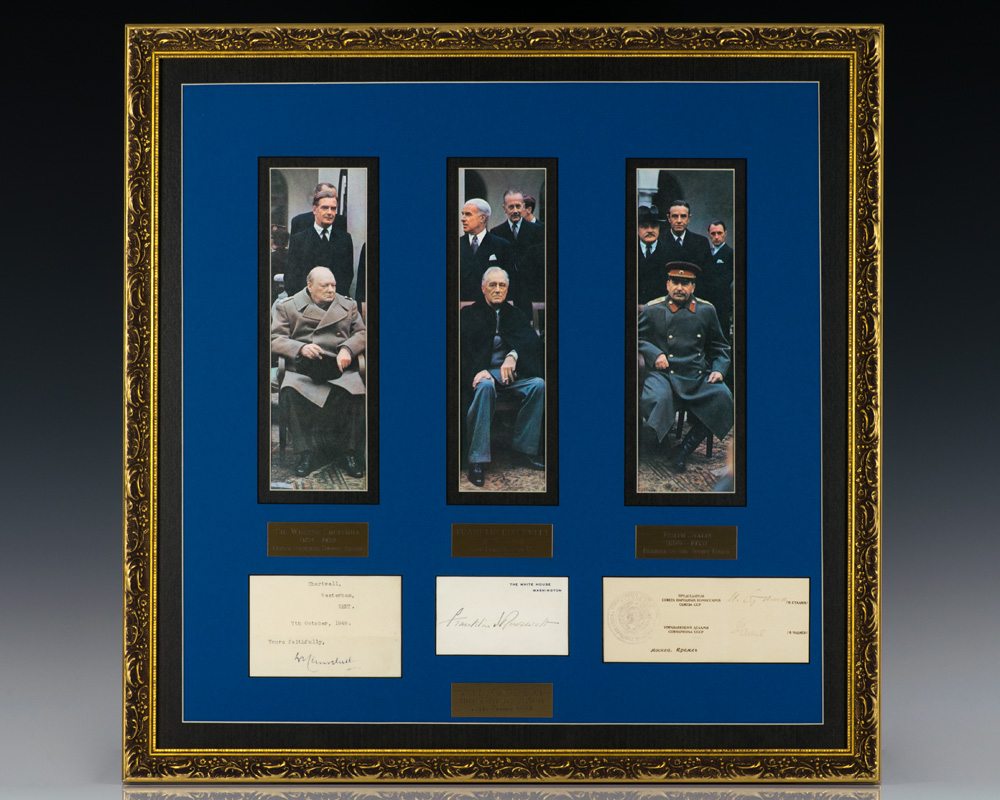 Autographs of Yalta Conference Members Winston Churchill, Franklin D. Roosevelt and Joseph Stalin.