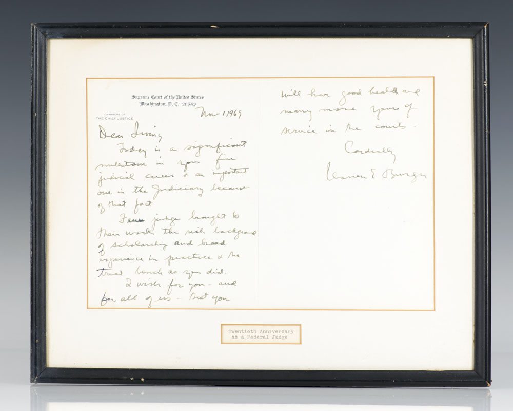 Warren Burger Signed Letter To Irving Kaufman.