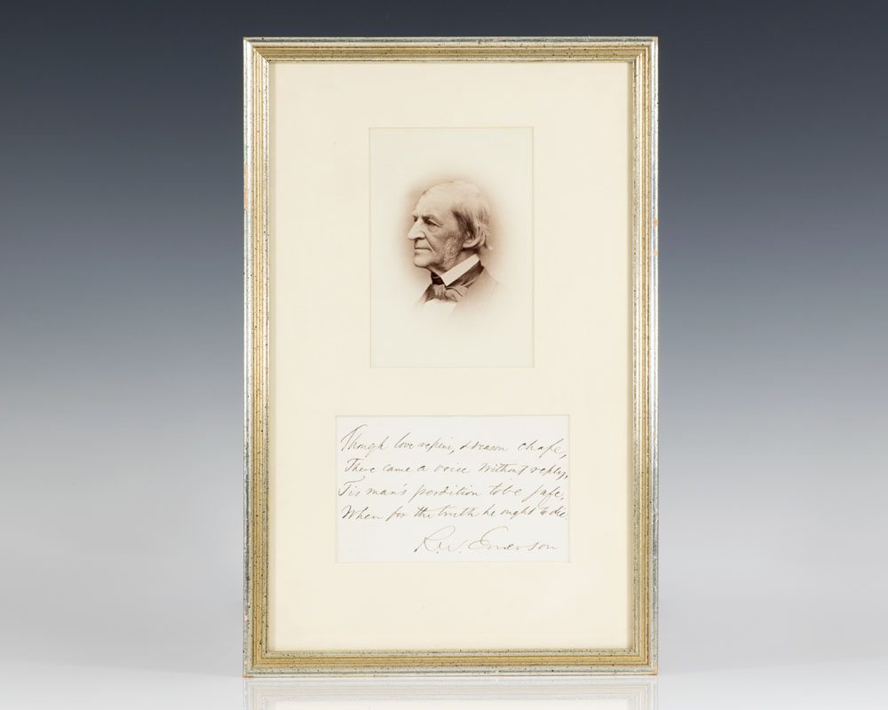 Ralph Waldo Emerson Quatrain Signed.