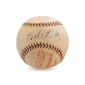 Baseball with red stitching