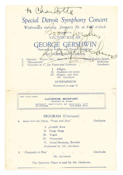 George Gershwin Inscribed Special Detroit Symphony Concert Display Program. - Image 2
