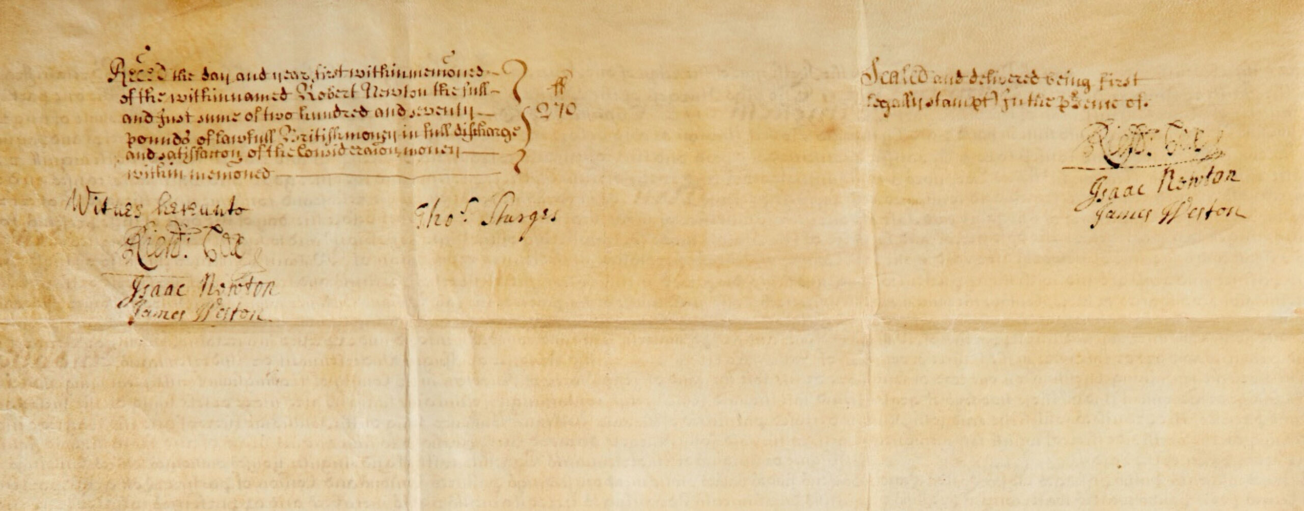 Isaac Newton Manuscript Land Indenture Signed. - Image 3