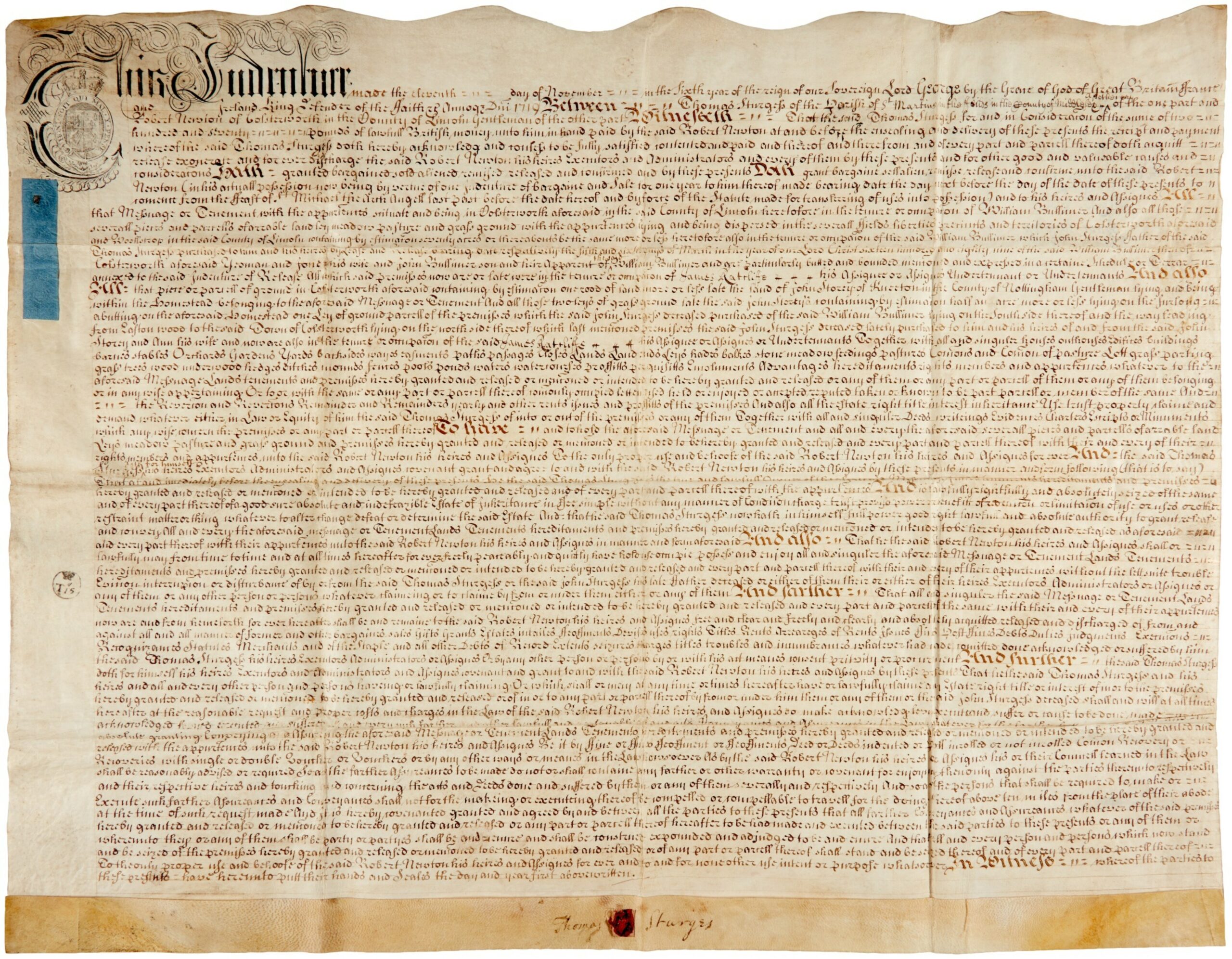Isaac Newton Manuscript Land Indenture Signed. - Image 4