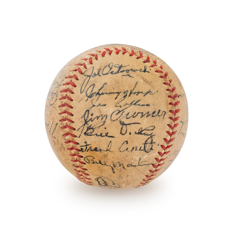 Old baseball with authentic player signatures