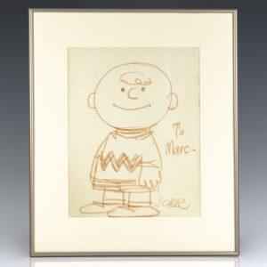 Charles Schulz Signed Charlie Brown Drawing.
