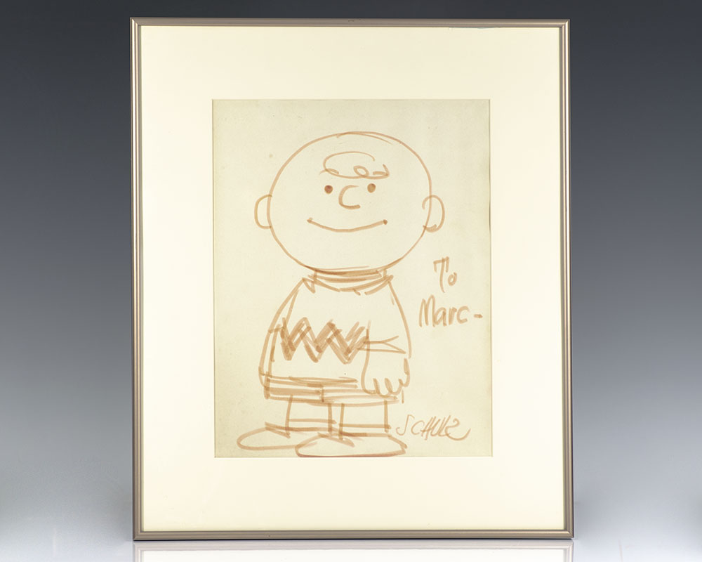 Charles Schulz Signed Charlie Brown Drawing.