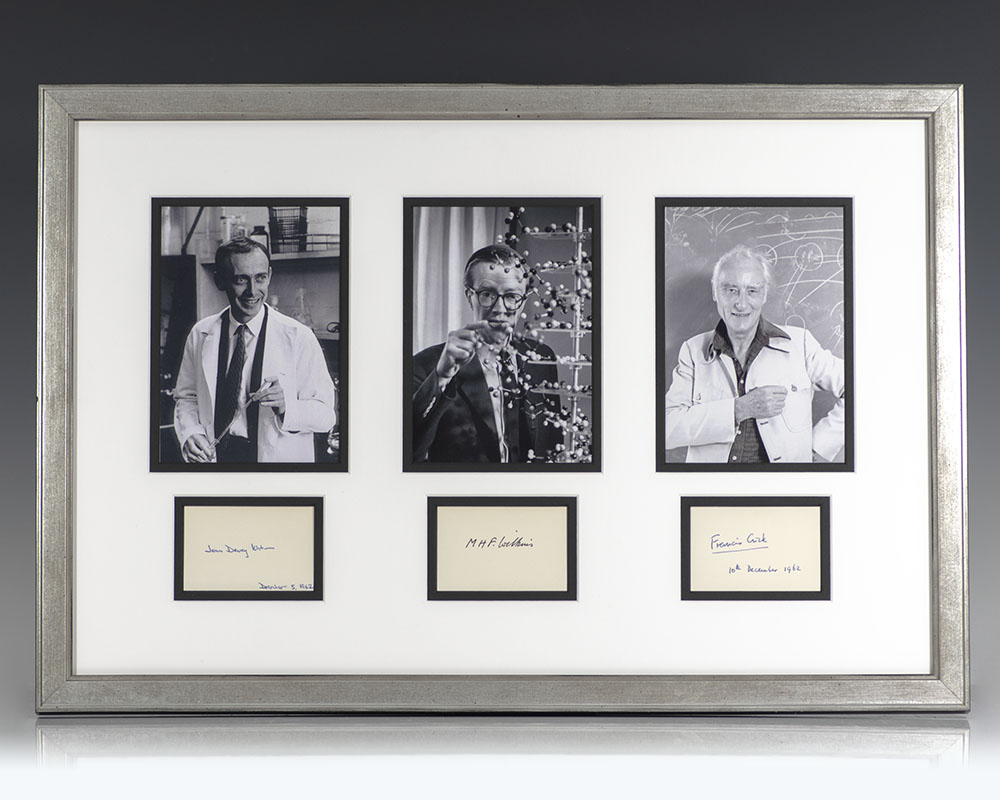James D. Watson, Francis Crick and Maurice Wilkins Autographs.