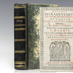 Rituale Sacramentorum ad usum Mediolanensis Ecclesiae Olim a Sancto Carolo institutum, et Nunc Postremo Eminentissimi, & Reuerendissimi D.D. Caesaris. [The Ritual of The Sacrament For the use of Milan Church of St. Charles and the Latest Eminent Reverend D.D. Caesar].