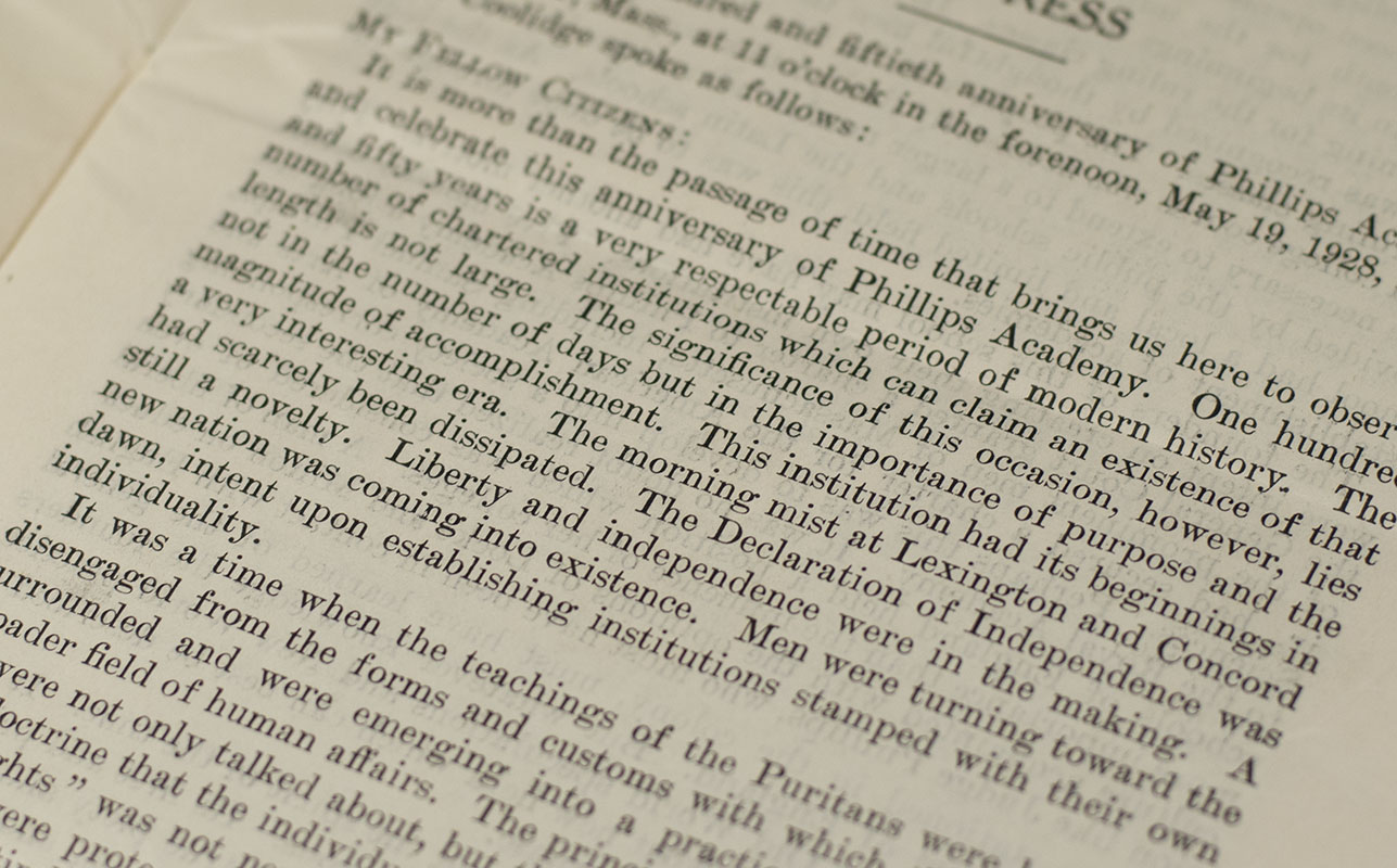Address of President Coolidge at the One Hundred and Fiftieth Anniversary of Phillips Academy.