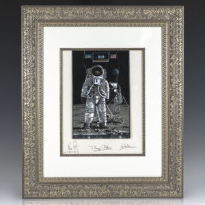 Apollo 11 Etching, Signed by Neil Armstrong, Buzz Aldrin and Michael Collins.