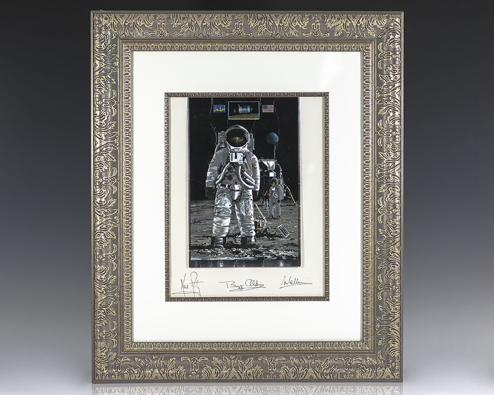 Apollo 11 Etching, Signed by Neil Armstrong, Buzz Aldrin and Michael Collins.