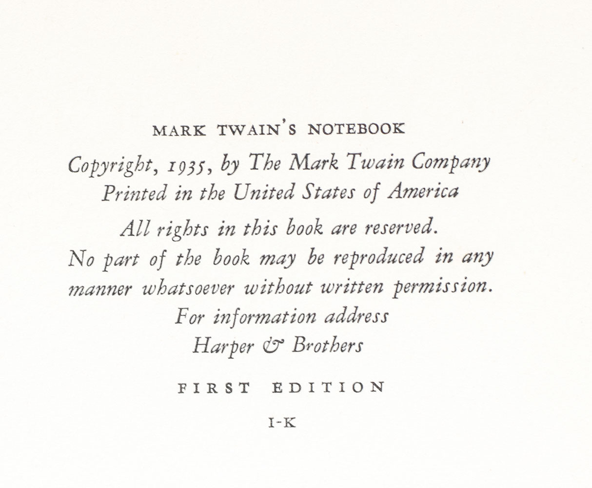 Mark Twain's Notebook: Prepared For Publication With Comments by Albert Bigleow Paine.