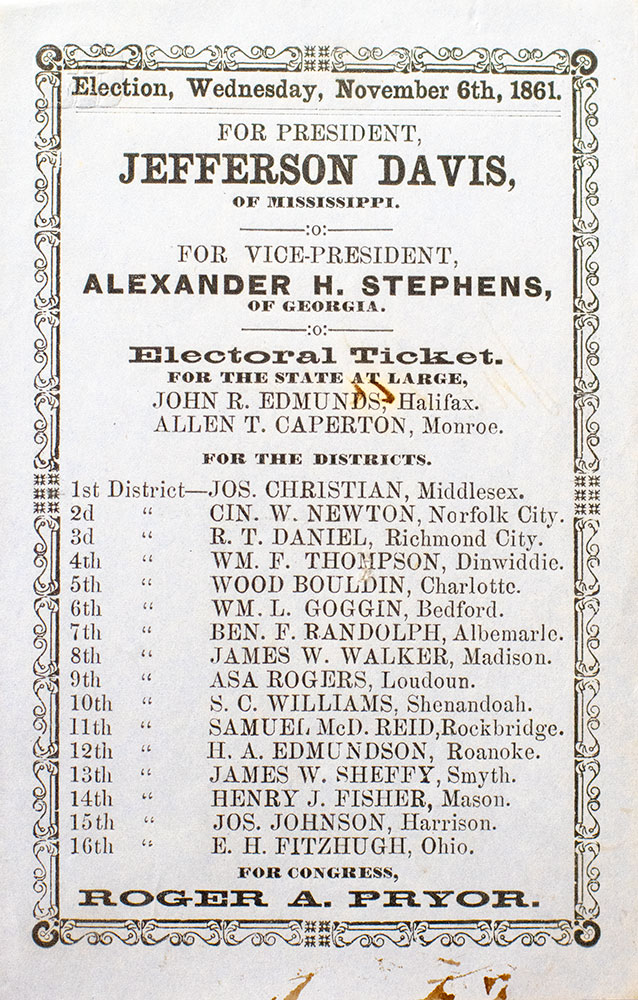 Jefferson Davis Confederate States Electoral Ticket.