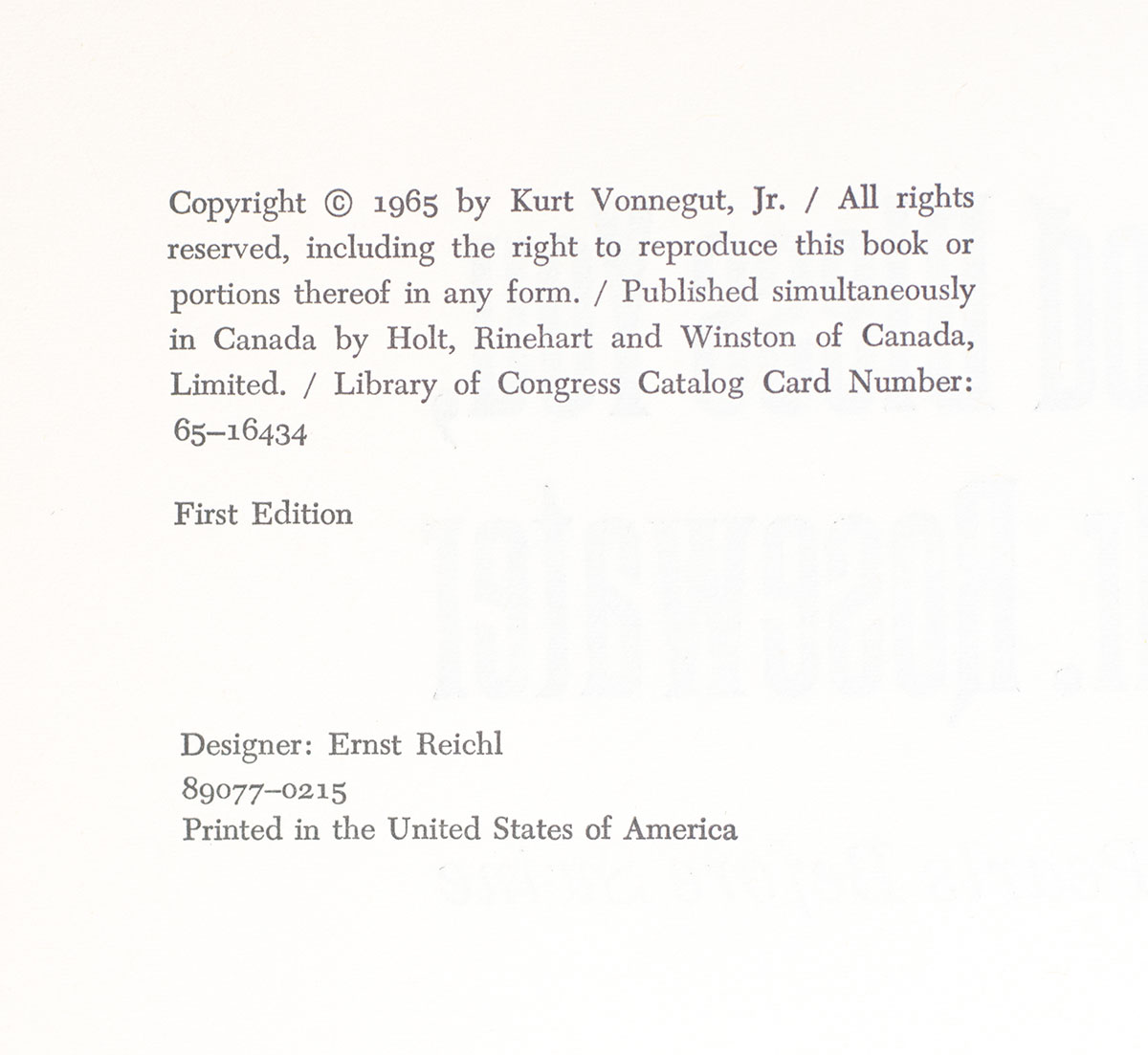 God Bless You, Mr. Rosewater or Pearls Before Swine.