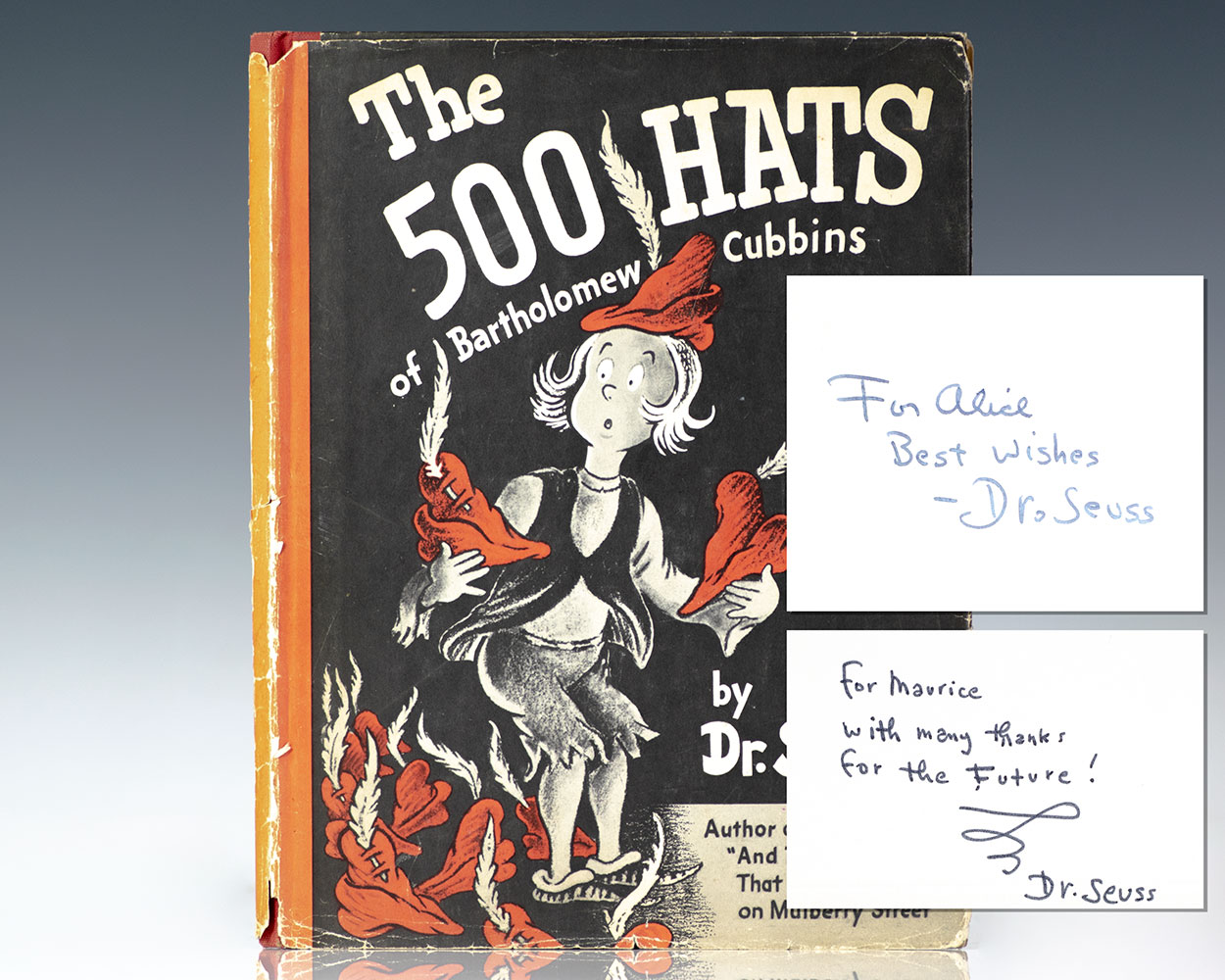 Exceptional association copy of Dr. Seuss' The 500 Hats of Bartholomew Cubbins; inscribed by him to fellow children's book legend Maurice Sendak