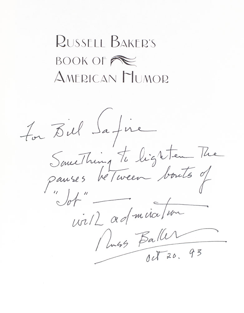 Russell Baker's Book of American Humor.