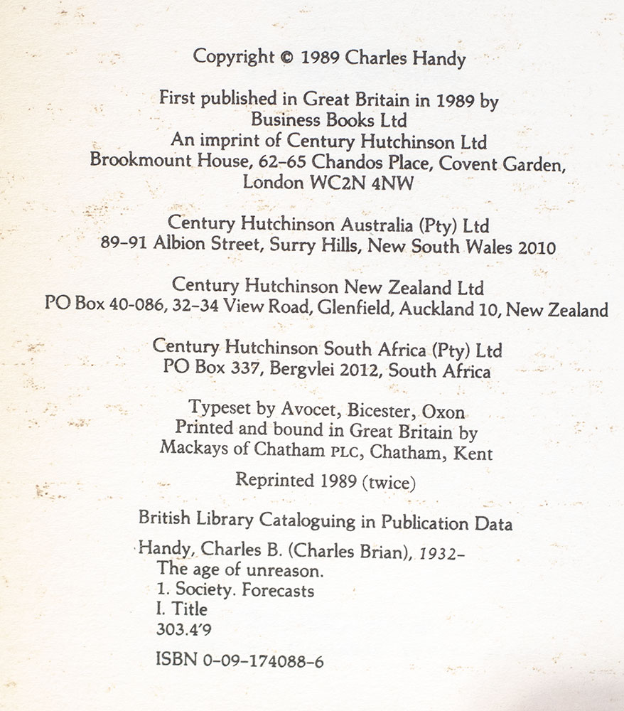 The Age of Unreason.