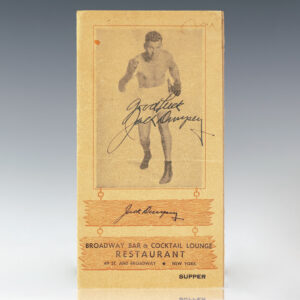 Jack Dempsey Signed Broadway Bar & Cocktail Lounge Menu.