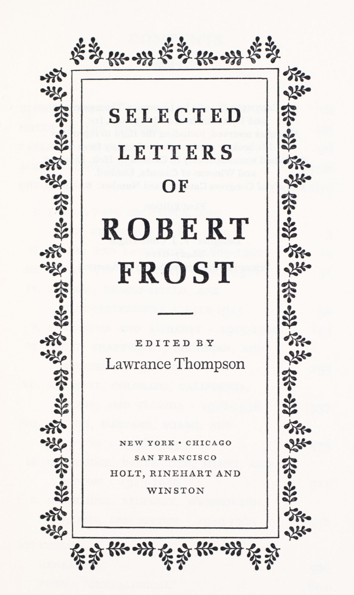 Selected Letters of Robert Frost.