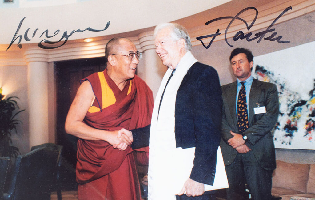 His Holiness the Dalai Lama and Jimmy Carter Signed Photograph.