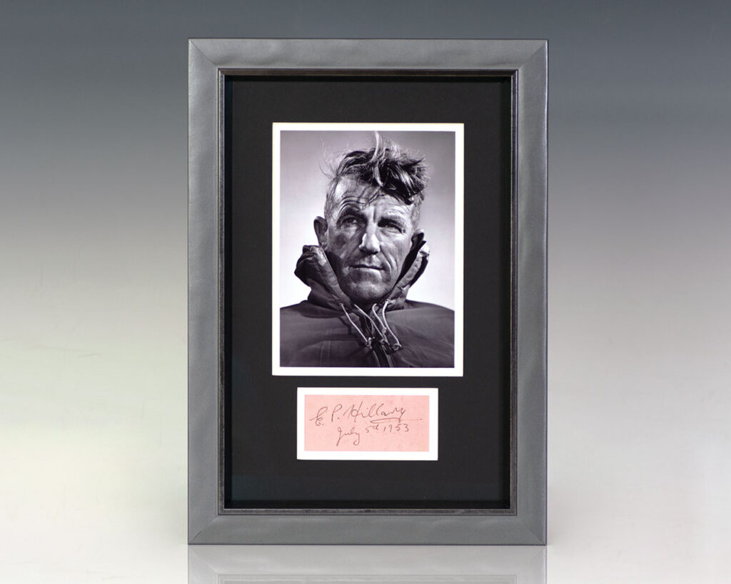 Edmund Hillary Signature and Yousuf Karsh Portrait.